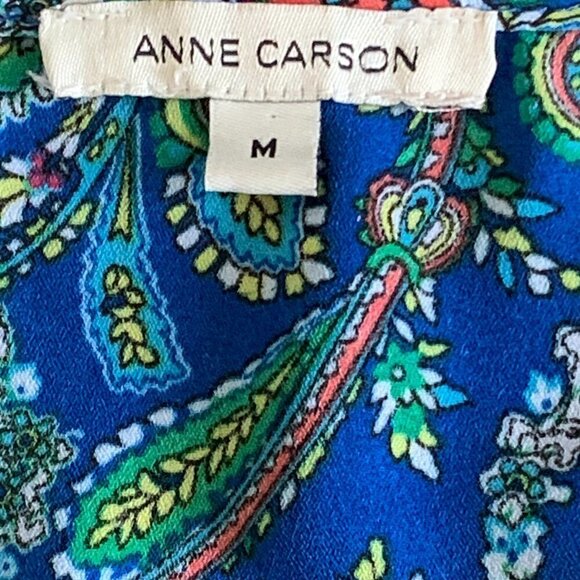 Anne Carson Paisley Floral Short Sleeve Blouse/Top M Blue 108F - Picture 6 of 8